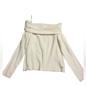 Guess KAIDA Off-Shoulder Ribbed Sweater in White Size XL